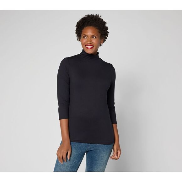 Women with Control Tops - Women Control Women's Top Sz 2XS (XXS) Yummy Jersey Mock Neck Black A708106